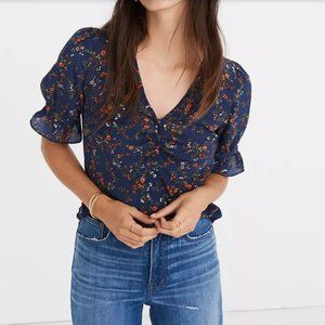 Madewell 100% Silk Daylight Top in Moonless Floral EUC Date Night 70s-Inspired 4
